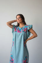 Vestido mexicano cuadro vichy verde mint