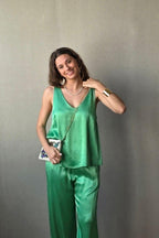 Pantalón de raso verde