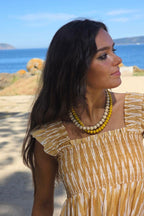 Vestido ikat tirante ancho mostaza