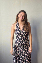 Top flores boho negro
