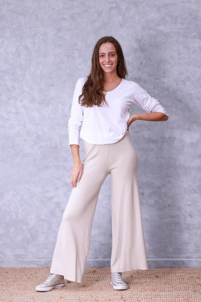 Pantalón culotte de punto beige