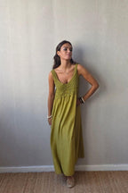 Vestido crochet mostaza