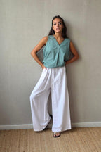 Blusa de lino y algodón verde bonito