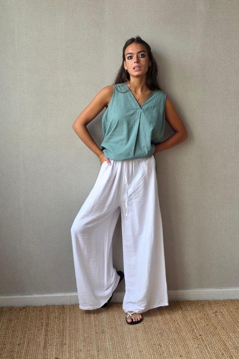 Blusa de lino y algodón verde bonito