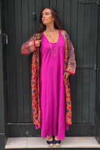 Kimono largo con espejitos naranja