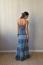 Vestido palabra de honor indio turquesa