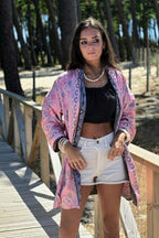Kimono indio reversible en tonos verde bonito