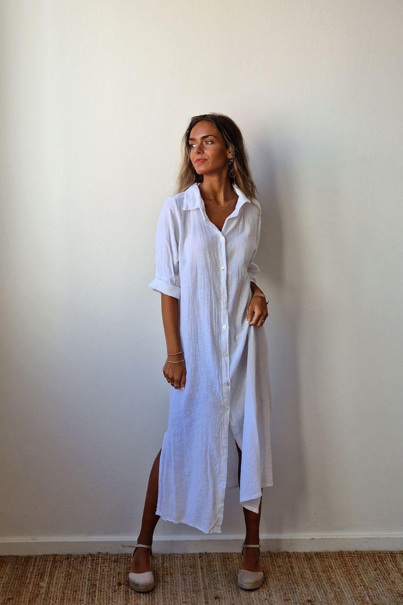 Vestido Largo Camisero Algodón Blanco