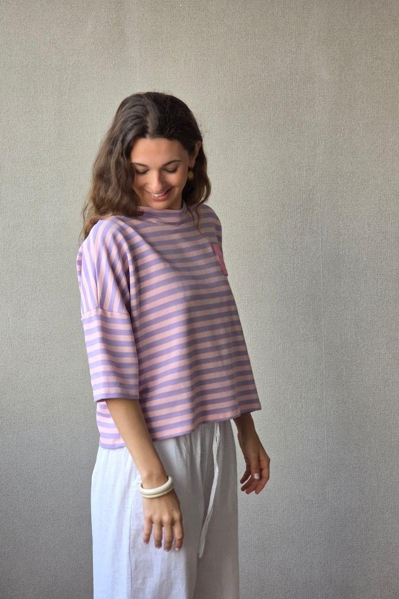 Sudadera Corta de Rayas Lila