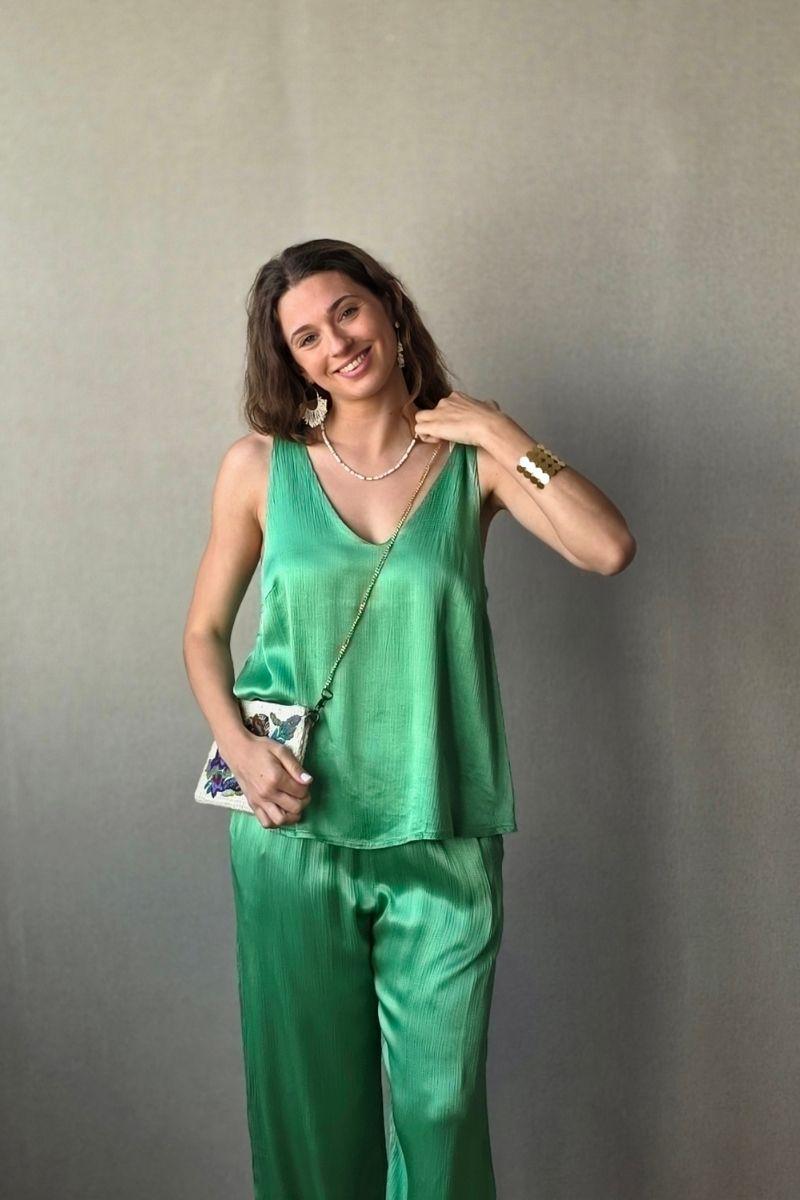 Pantalón de raso verde
