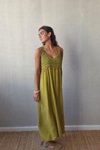 Vestido crochet verde oliva