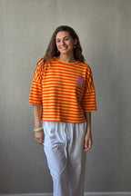 Sudadera Corta de Rayas Naranja