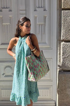 Vestido cuello halter de cuadros verde