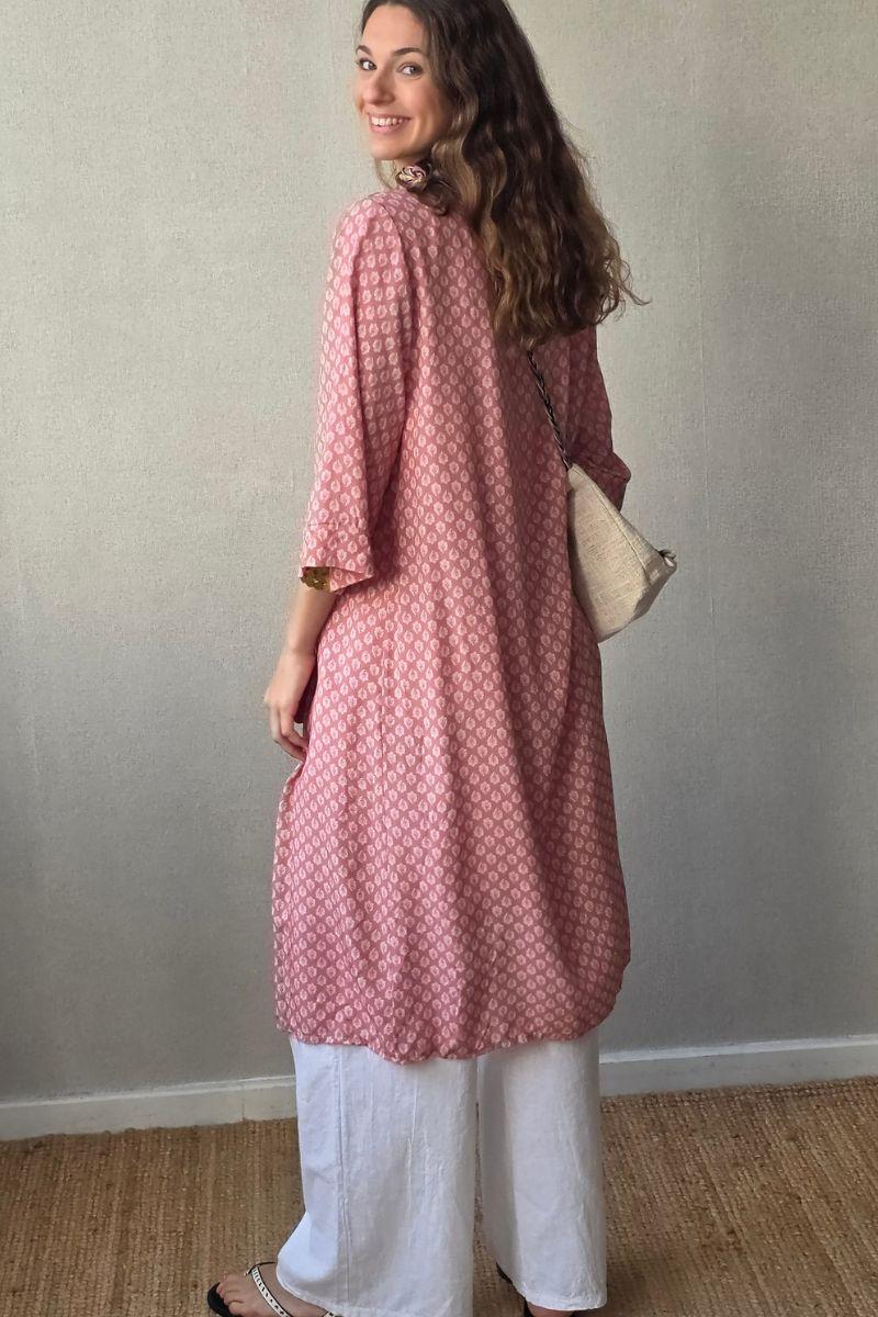 Kimono estampado de flores pepe rosa