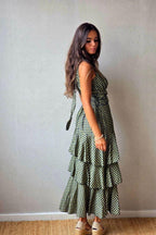 Vestido de volantes estampado vichy  cuello halter
