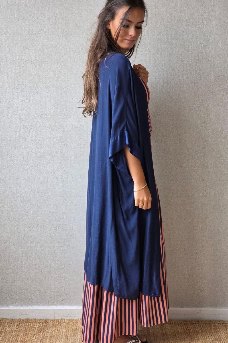 Kimono largo liso azul marino