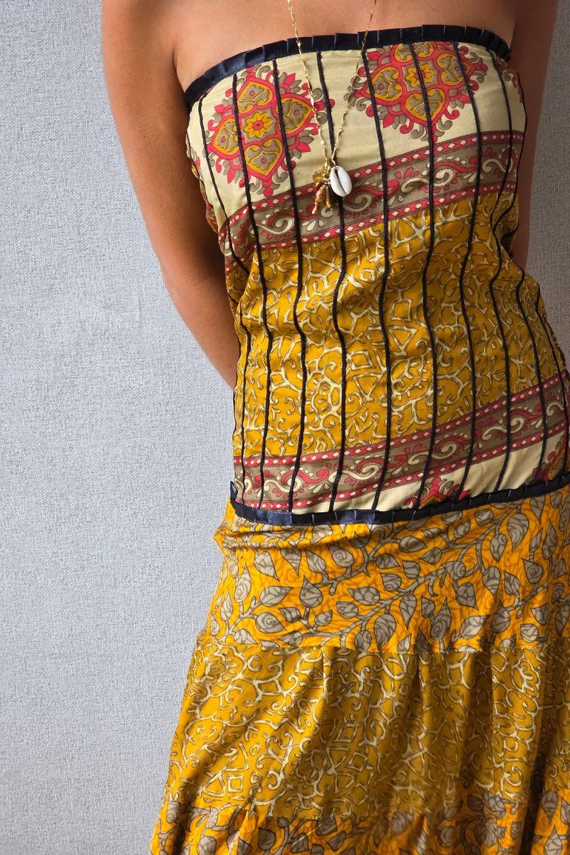 Vestido palabra de honor indio nido de abeja