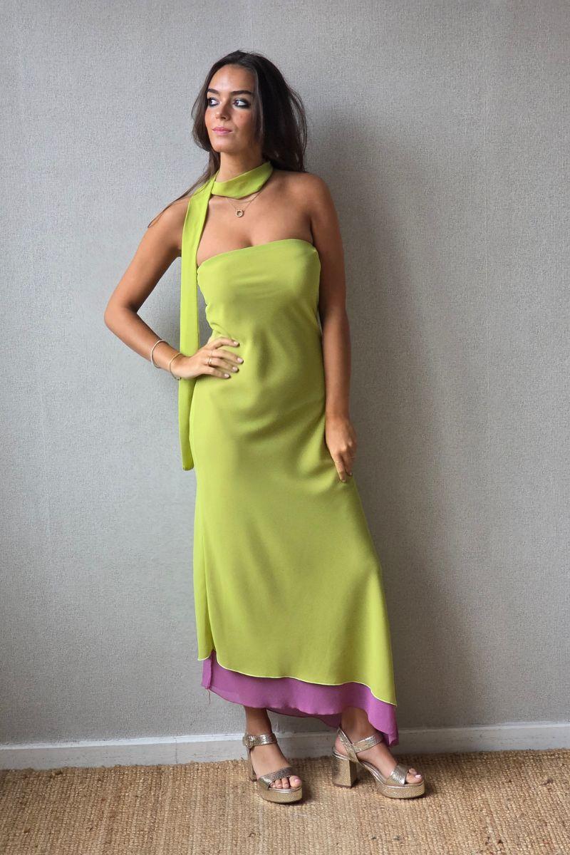 Vestido reversible lima/rosa