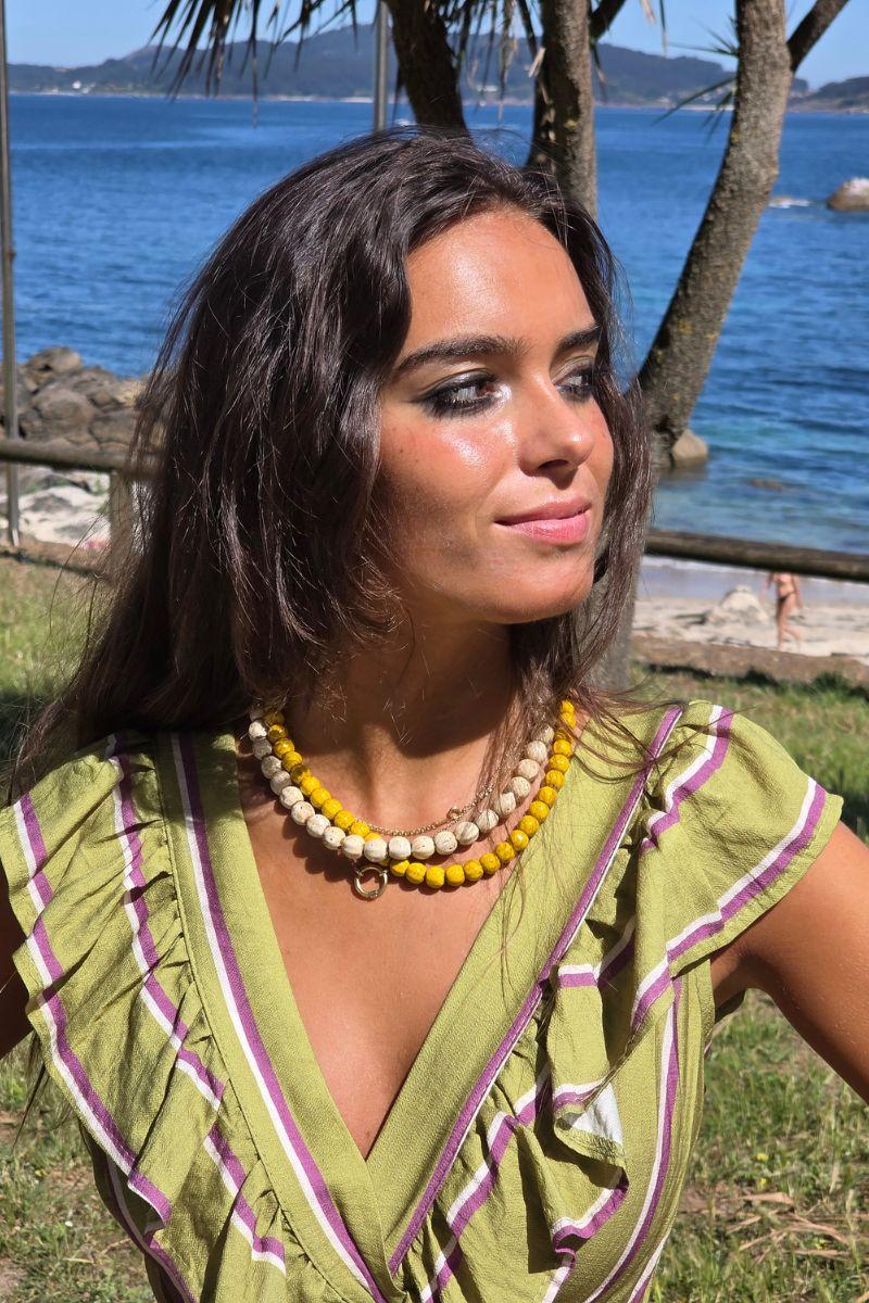 Vestido volante con estampado de rayas pistacho