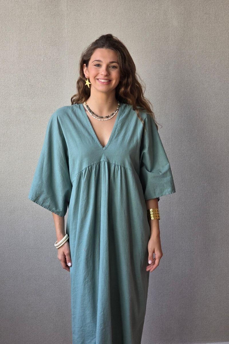 Vestido largo de lino algodón verde bonito