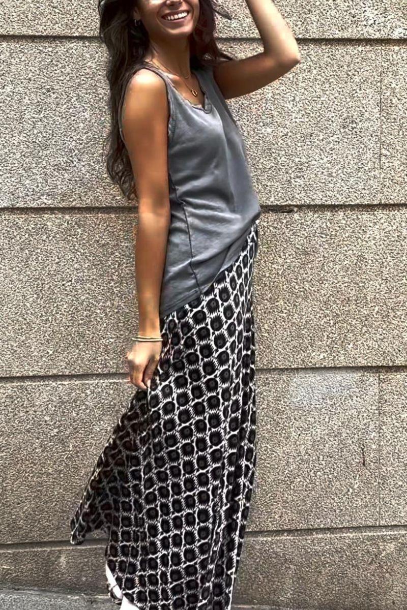 Falda larga estampado fuego negra