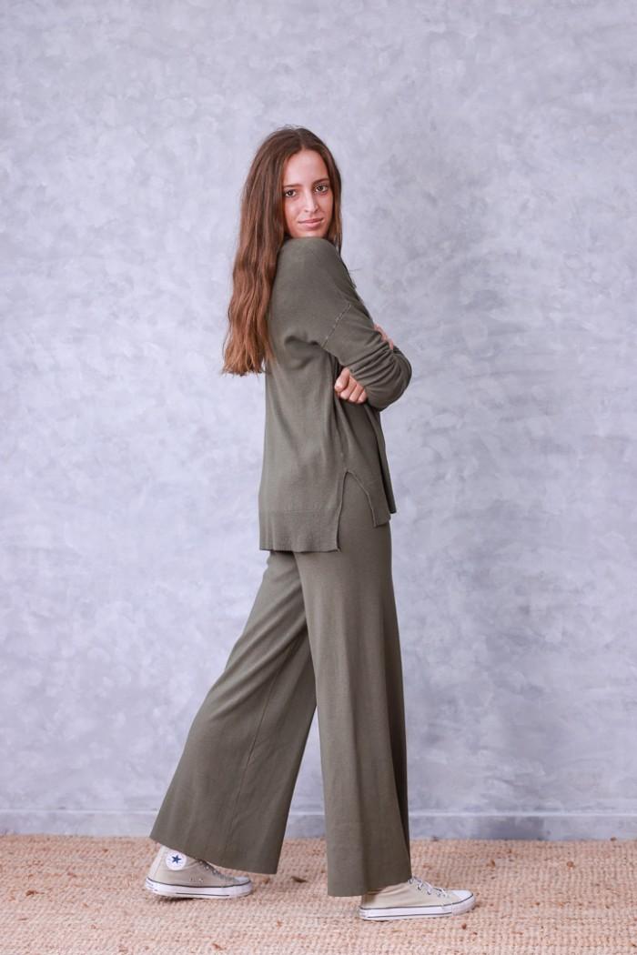 Pantalón culotte de punto verde militar