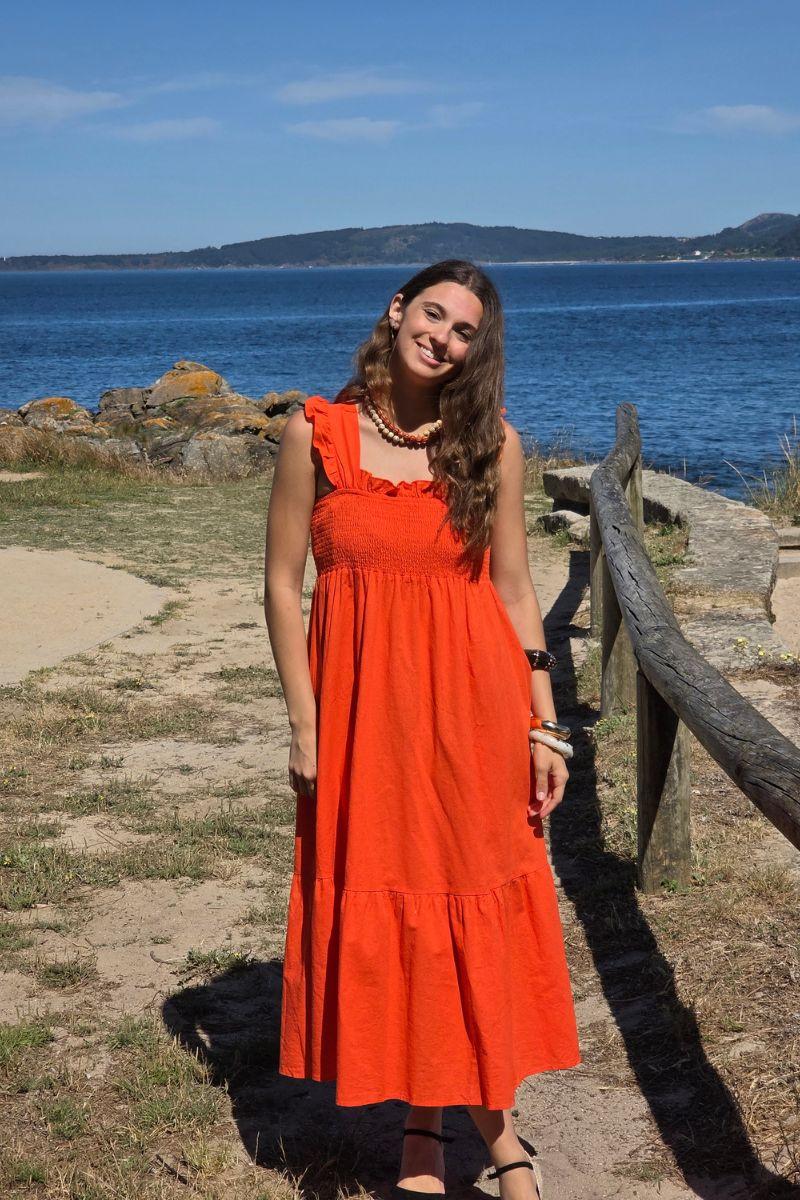 Vestido goma pecho coral