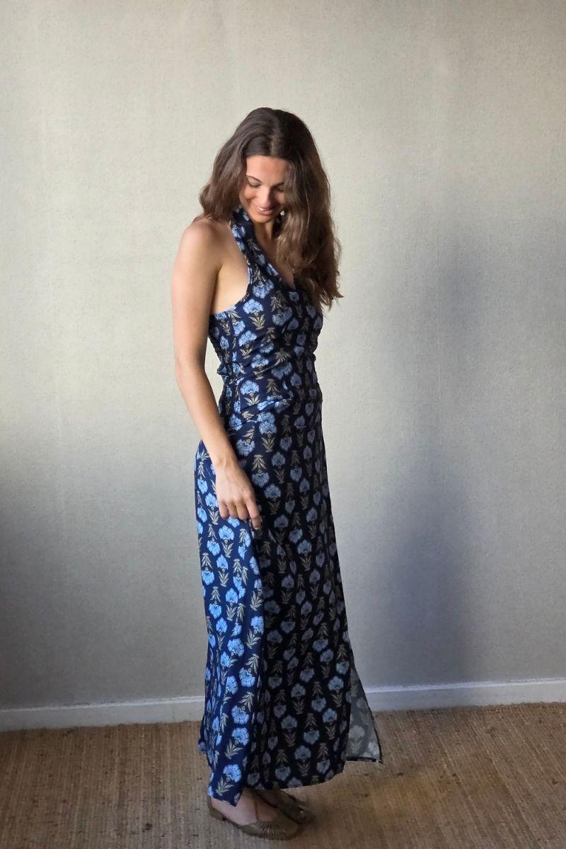 Falda de flores boho azul