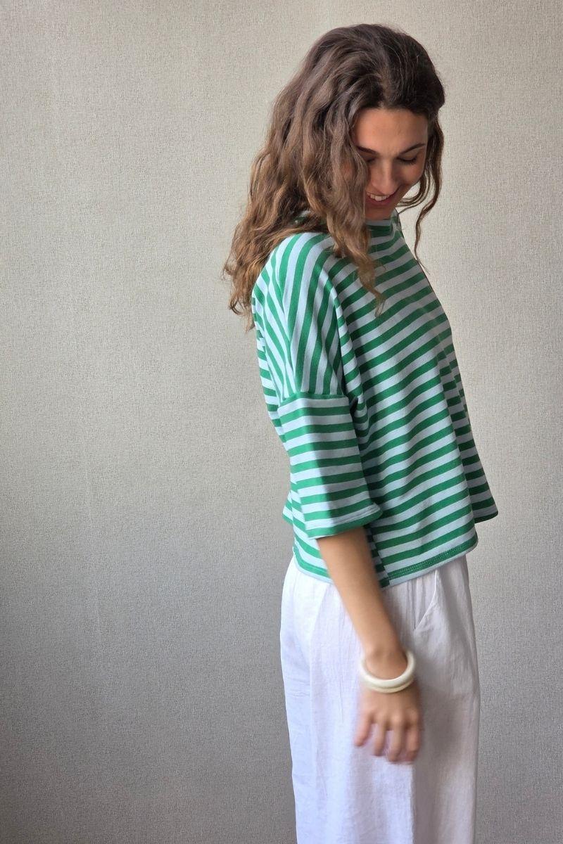 Sudadera Corta de Rayas Verde
