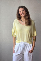 Jersey cuello pico punto frío amarillo
