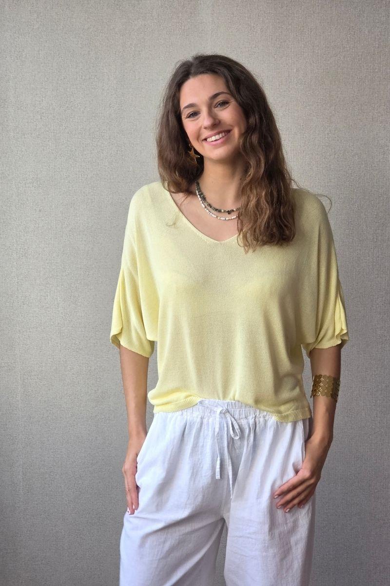 Jersey cuello pico punto frío amarillo