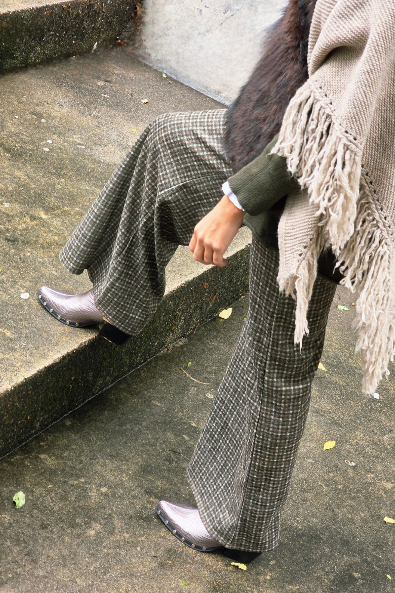 Pantalón palazzo cuadro pequeño verde