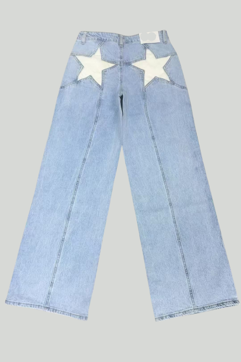 Vaquero azul con estrellas wide-leg