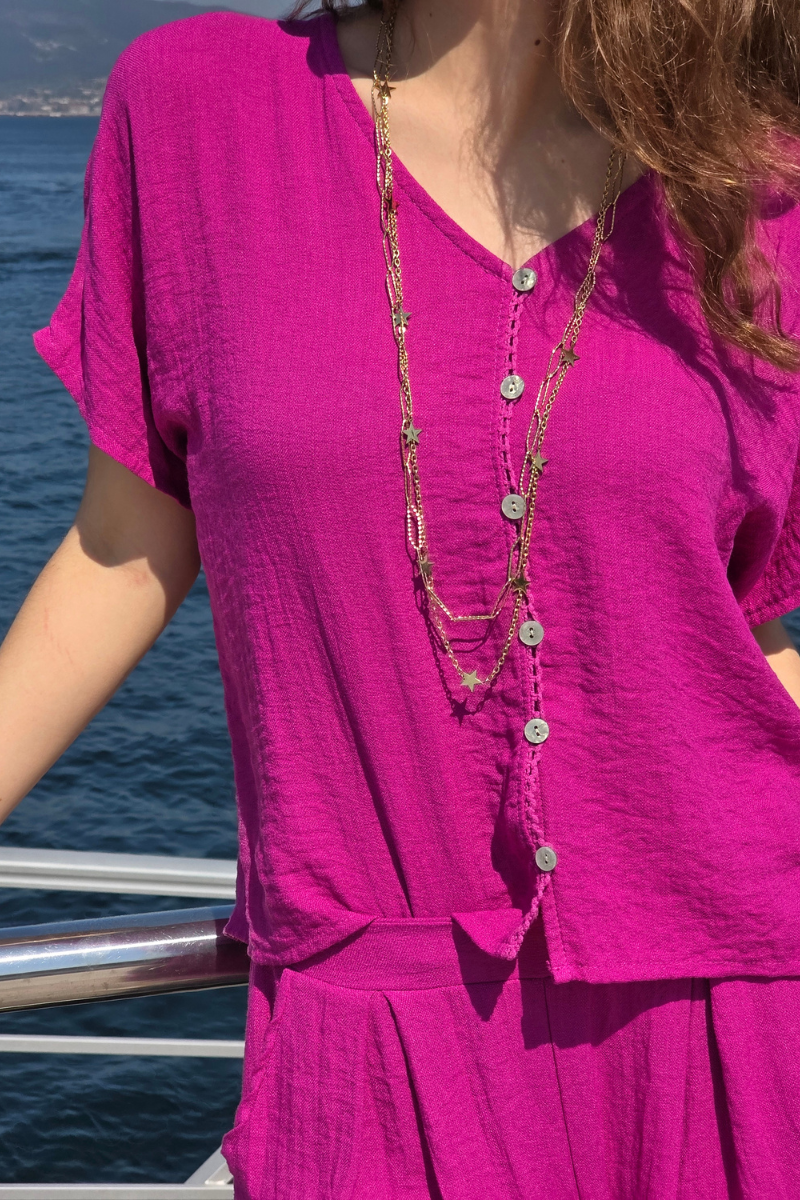 Blusa de Botones Magenta