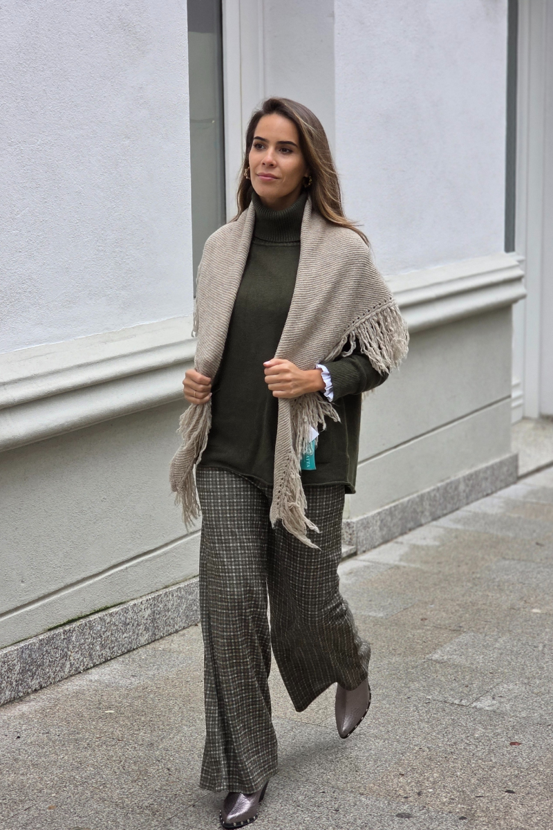 Pantalón palazzo cuadro pequeño verde