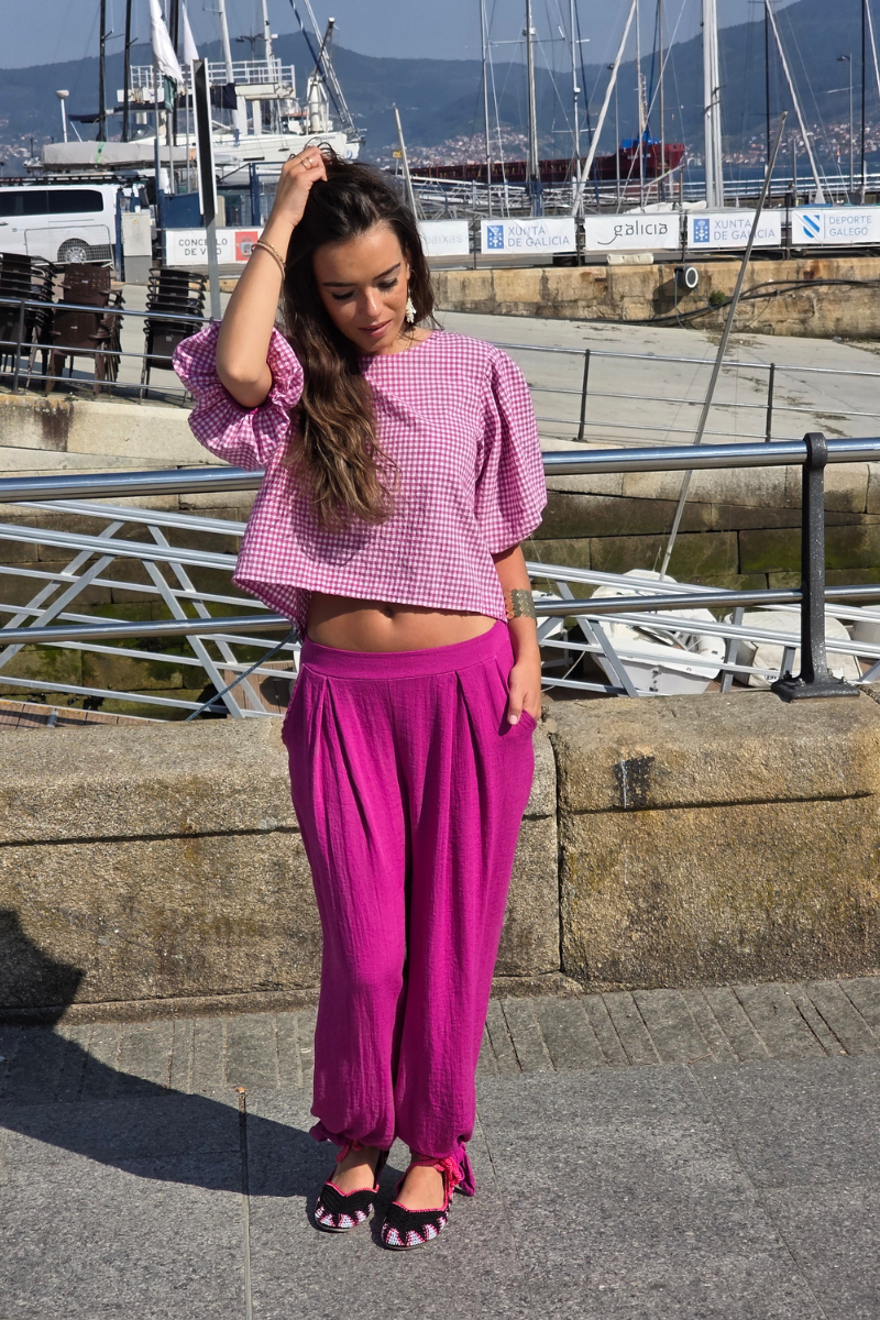 Pantalón Bombacho Lazos Magenta