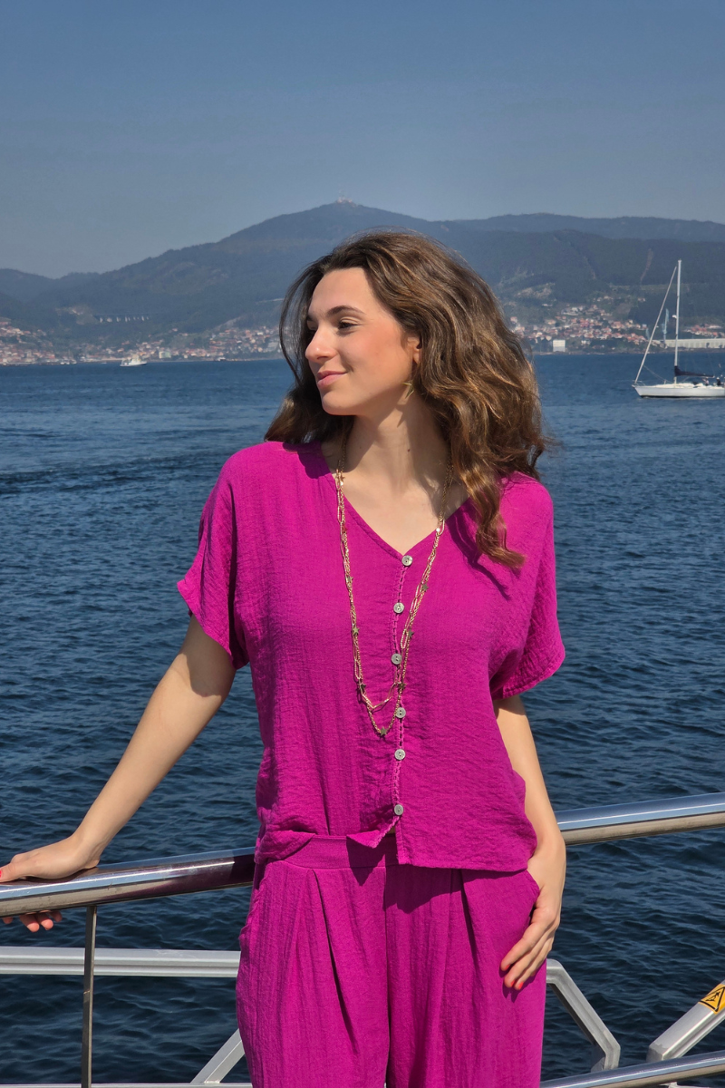 Blusa de Botones Magenta