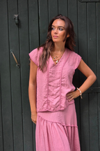 Blusa Rayas Rosa tipo lino