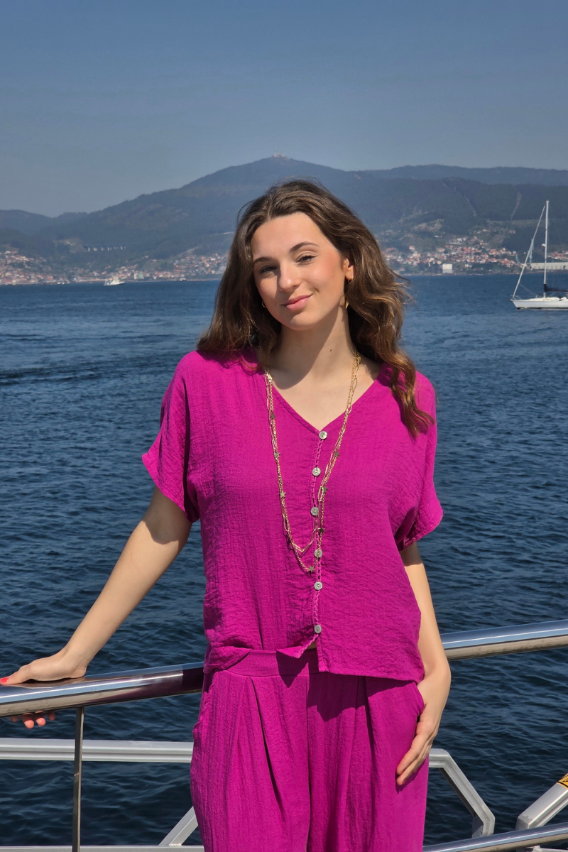 Blusa de Botones Magenta