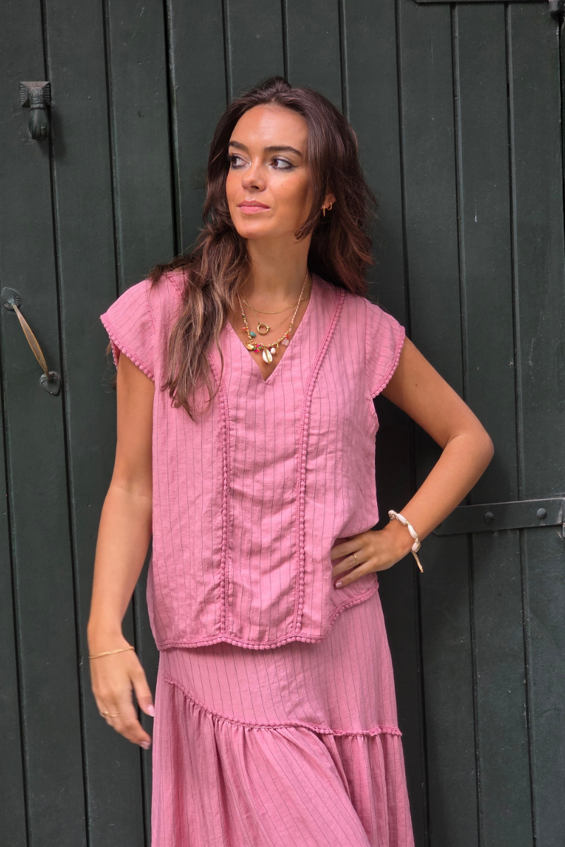 Blusa Rayas Rosa tipo lino