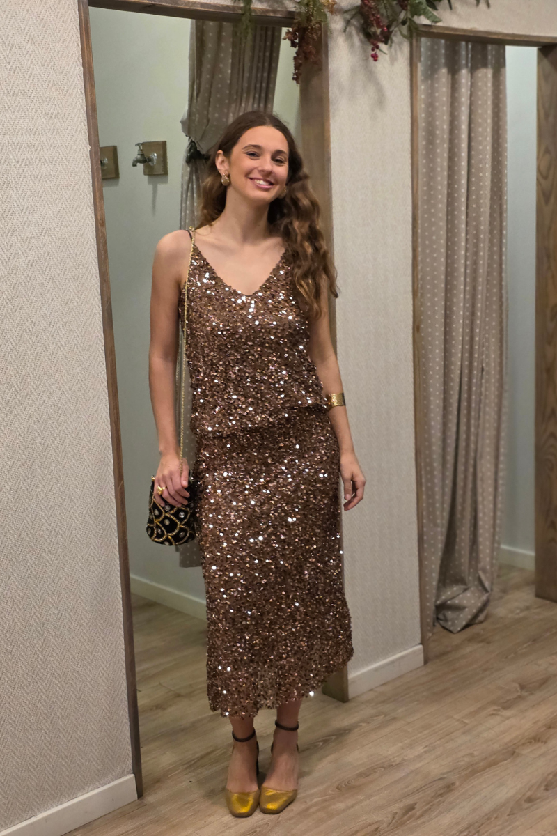 Falda de lentejuelas Cobre