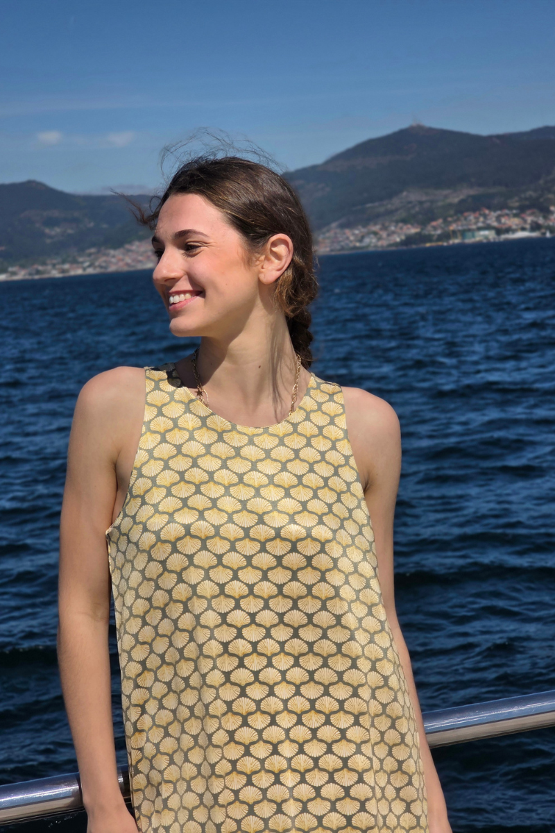 Vestido Largo de Conchas Verde elástico