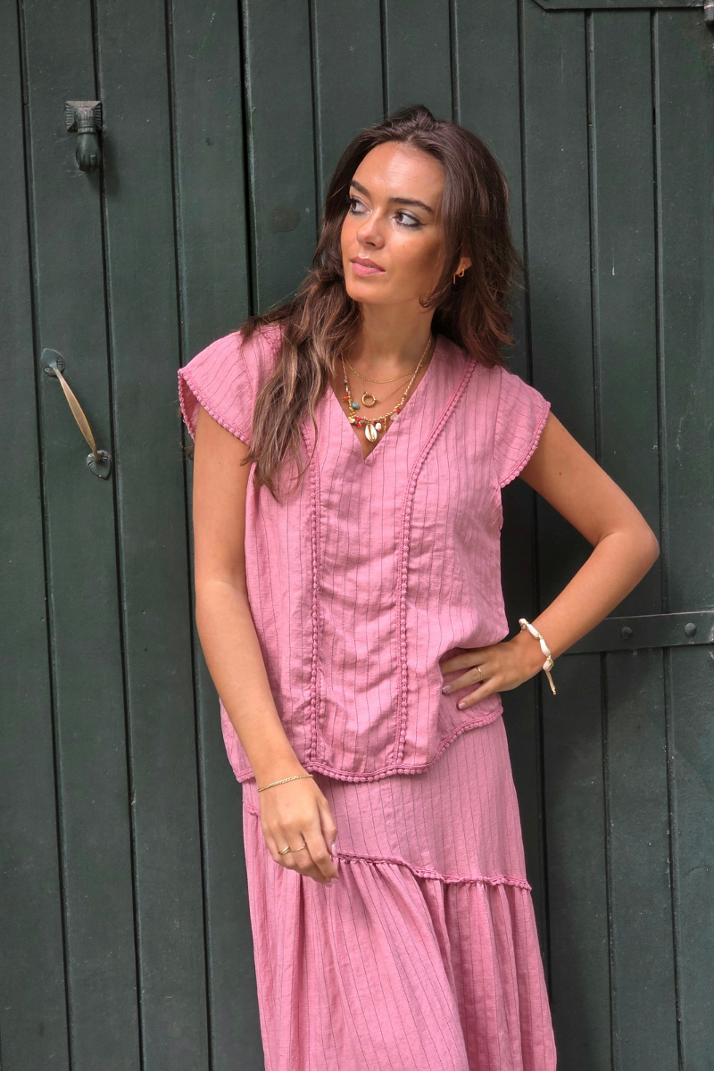 Blusa Rayas Rosa tipo lino
