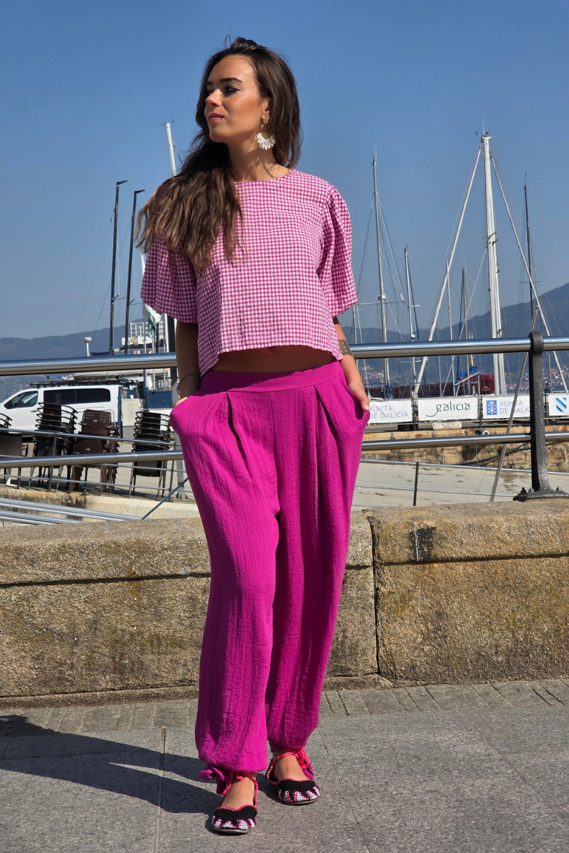 Pantalón Bombacho Lazos Magenta