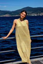 Vestido Largo de Conchas Caqui elástico