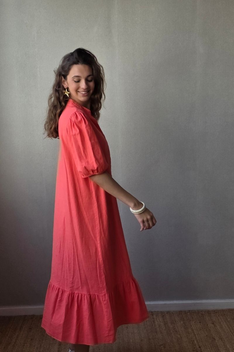 Vestido botones tipo lino coral