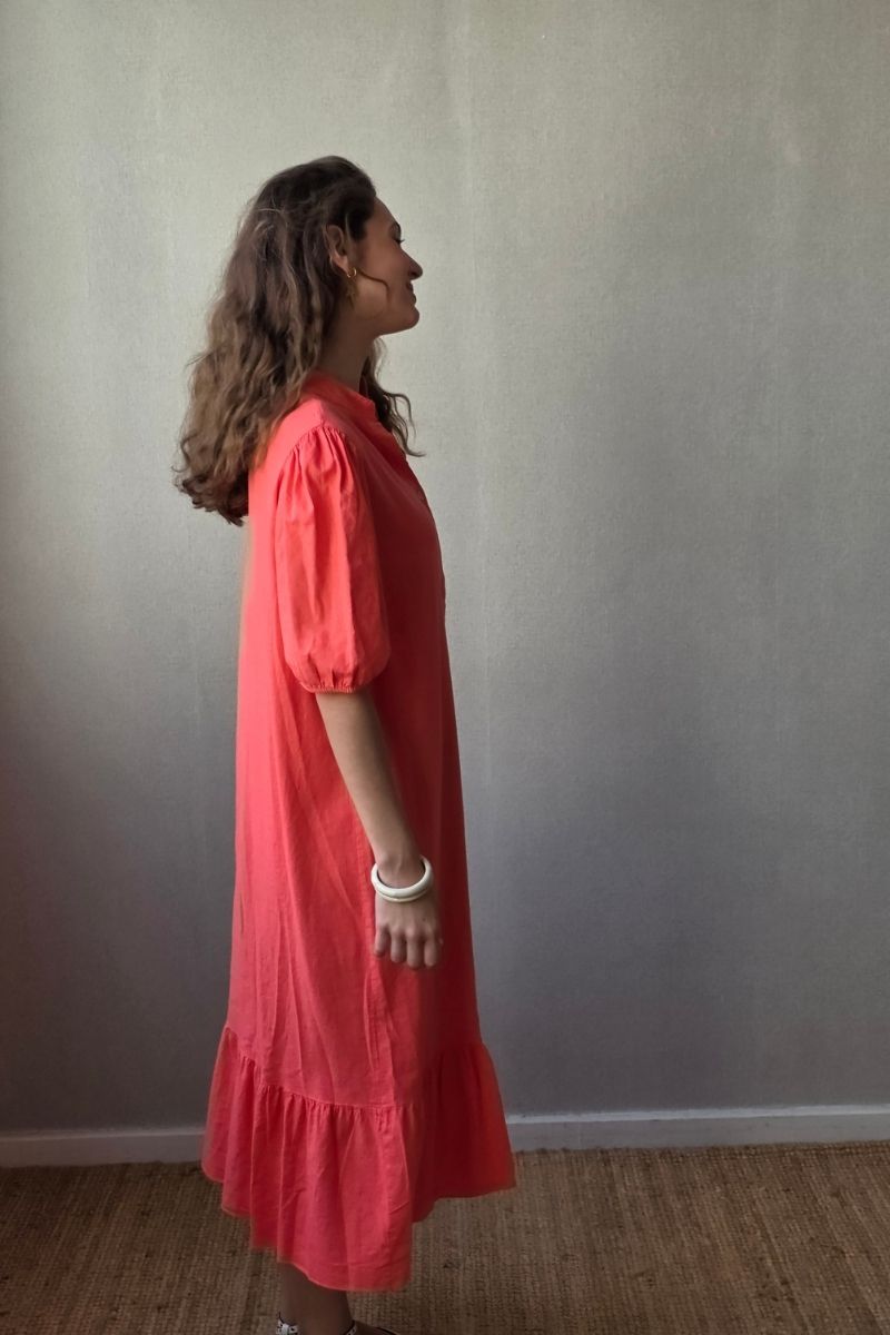 Vestido botones tipo lino coral