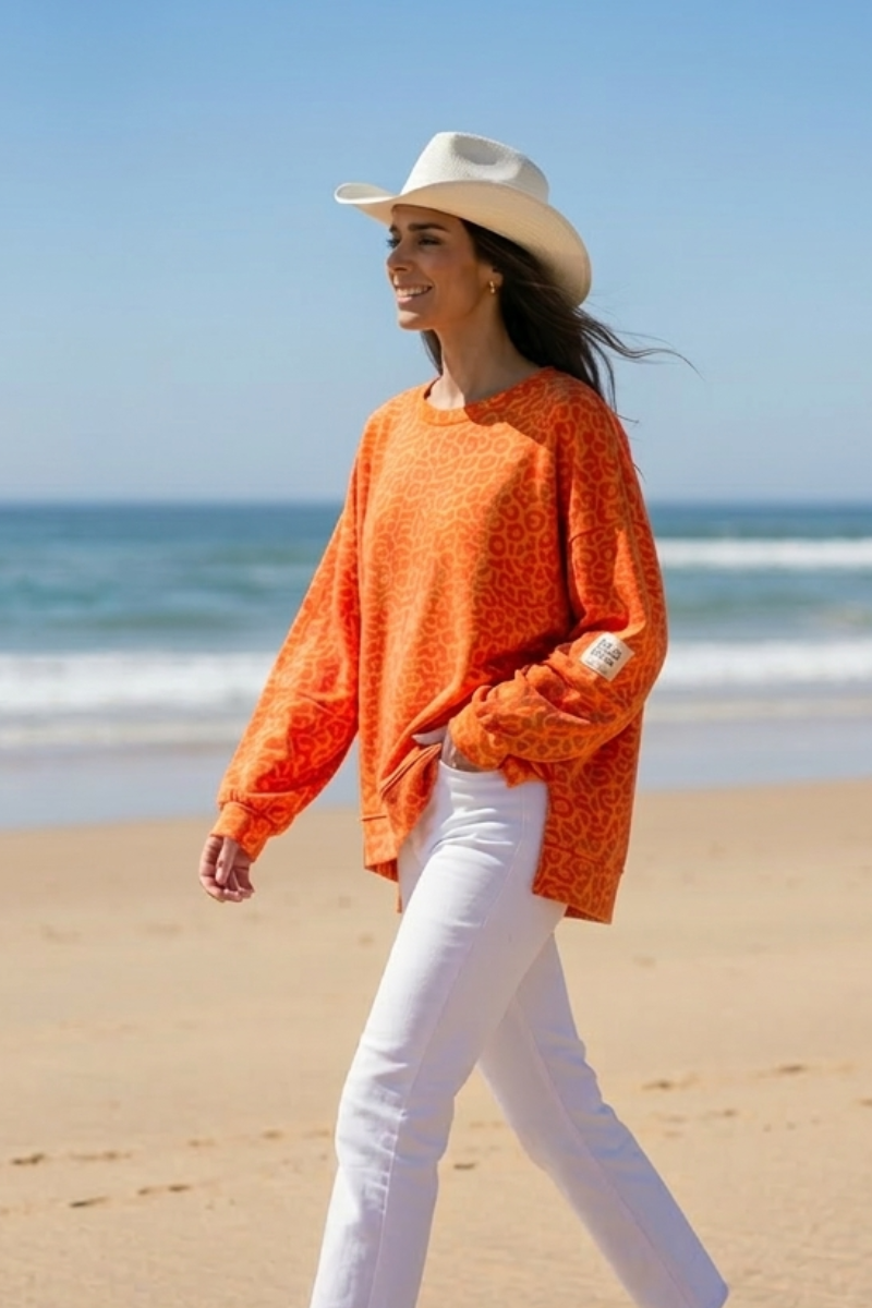 Sudadera Oversized Animal Print Flúor Naranja