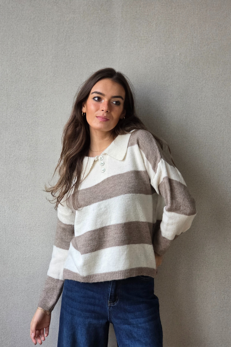 Jersey de rayas con cuello camisero topo