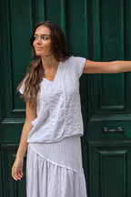 Blusa Rayas Blanca tipo lino